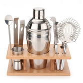 9 in 1 Stainless Steel Cocktail Shaker Tools Set with Wooden Mount, Capacity: 750ml, 750ml